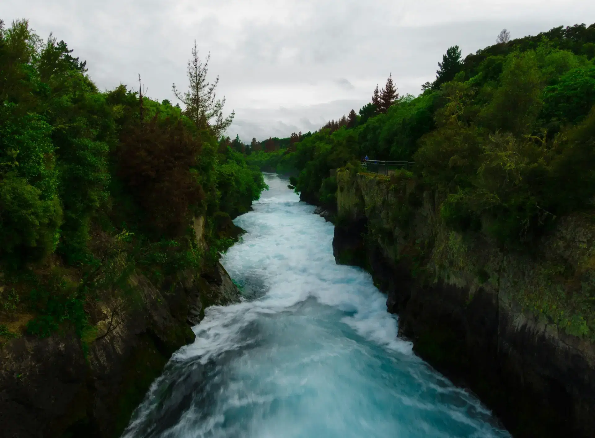 Bright blue Waikato River near Huka Falls